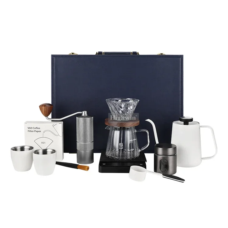 Homewarming Gift Matt Black 1-2 Cups Leather Wooden Box Slow Brewing Pour Over Coffee Maker Gift Set