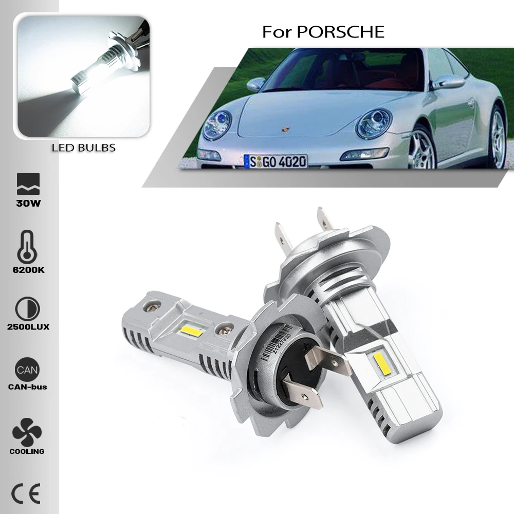 2PCS H7 Led Bulbs Car Headlights Super Bright Low Beam 6500K For PORSCHE 911 Convertible Targa 996 BOXSTER 987 Canbus