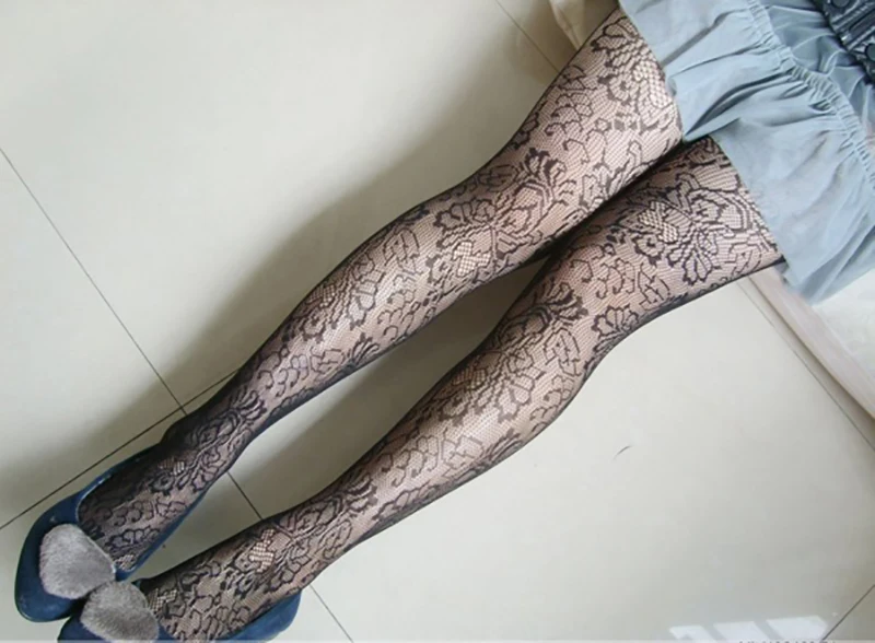 Mulheres meninas goth punk sexy lolita fishnet meias meias harajuku flores flores padrão collants malha meias leggings