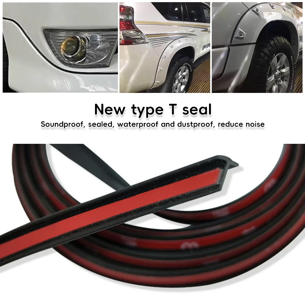 2/5M Car Rubber Seal Strip for Fender Flare Arch Small Slanted T-Type Seal Edge Gap Strips Waterproof Soundproof Protection