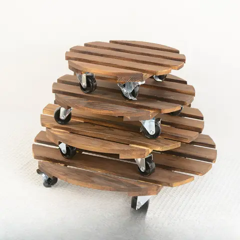 스팟 솔리드 우드 라운드 휠 화분, 휠 플라워 바스 나무 모바일 플라워 거치대 베이스, 나무 거치대