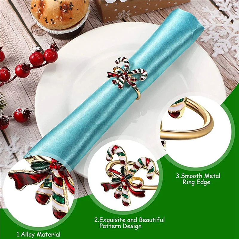 ABUN-36Pcs Christmas Napkin Rings Xmas Napkin Holder Rings Wreath For Holiday Party Dinner Table Decoration