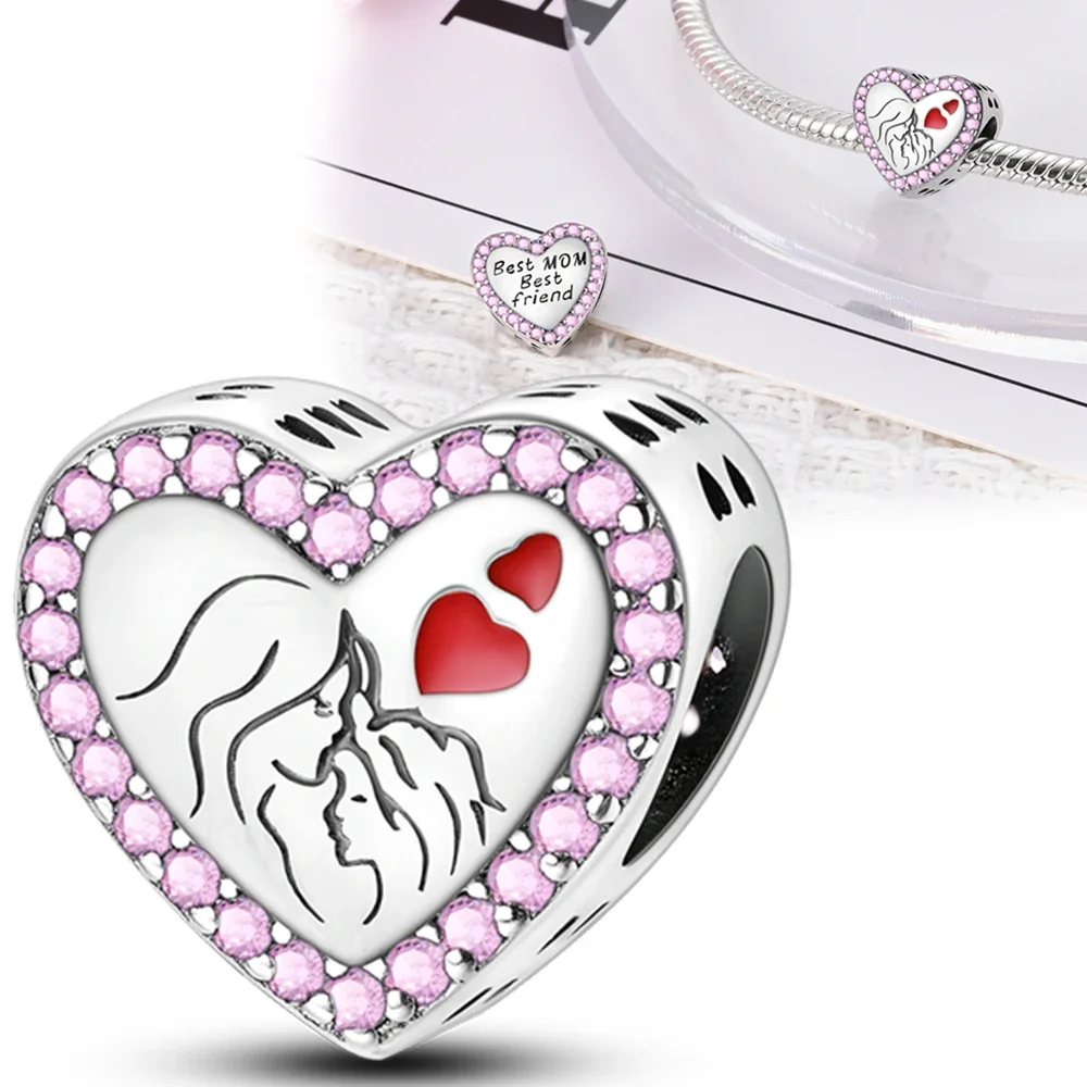 Mother's Day heart-shaped Charms 925 Sterling Silver Original Beads Fit Original 925 Charms Bracelet Jewelry Gifts for Women