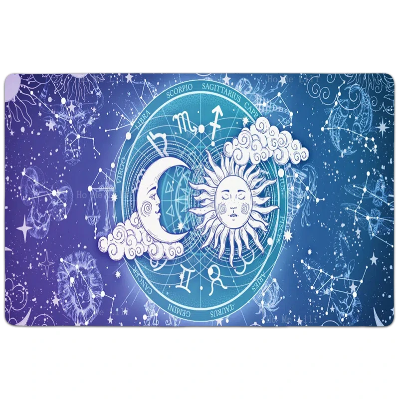 Universe Astrology Sun Moon And Rising Signs Pink And Blue Zodiac Old Cartoon Carpet By Ho Me Lili For Floor Decor Rugs