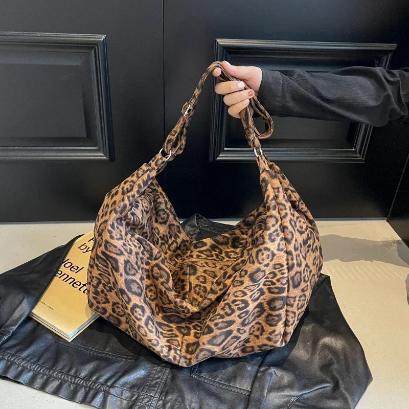 Lazy Wind High-capacity Leopard Print Women\'s Bags2024 New Versatile Durable Soft Comfortable Single Shoulder Crossbody Bag