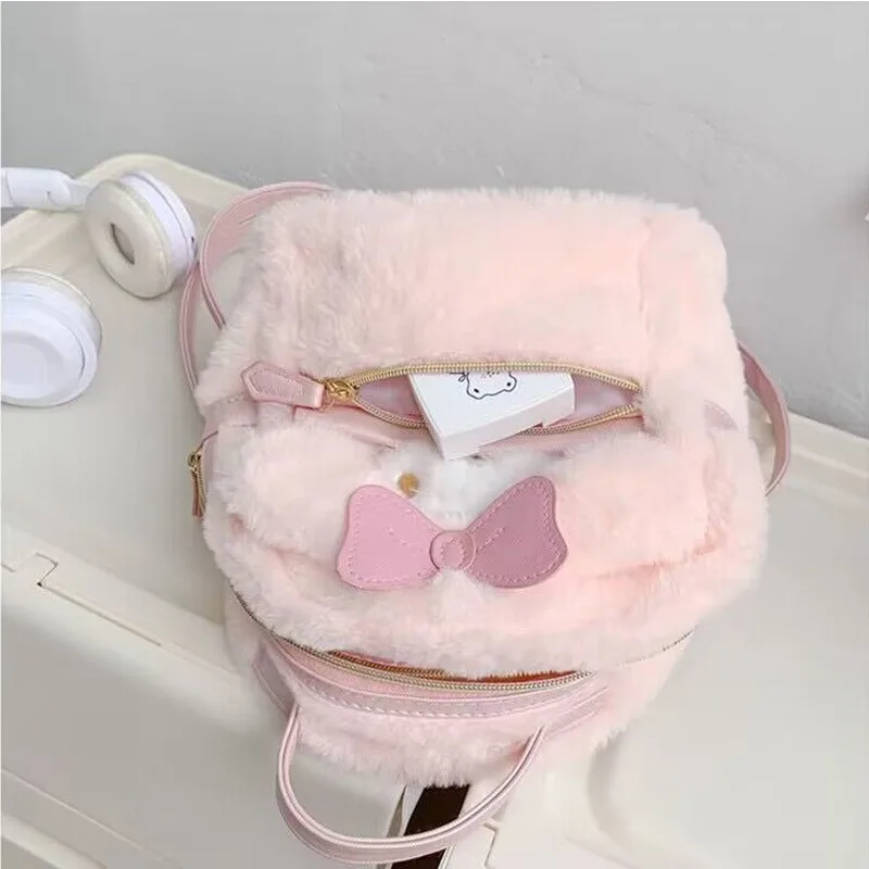 Kawaii Cartoon Plüsch Rosa Schleife My Melody Girl Rucksack Große Kapazität Student Niedlich Cinnamoroll Rucksack