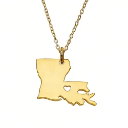 USA Louisiana State Map Necklace Rose Gold Silver Color Stainless Steel Map Necklaces Jewelry