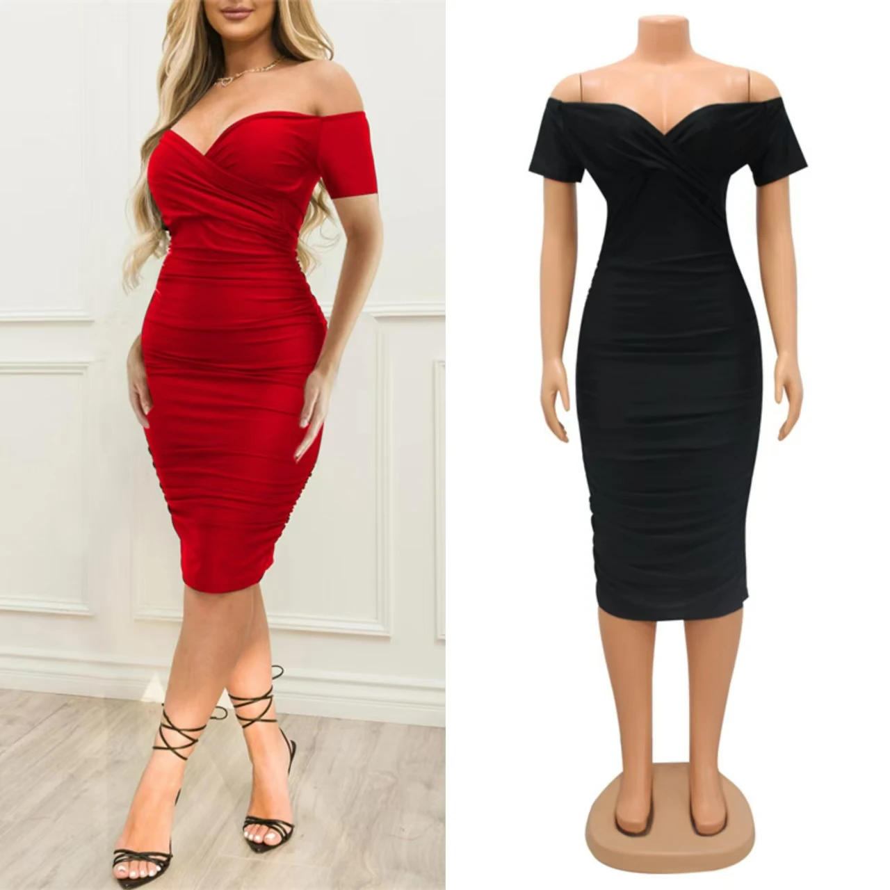 

Summer Woman Clothing Sexy Off Shoulder Short Sleeve Bodycon Dress Women Slim Fit Nightclub Dress Party Dresses