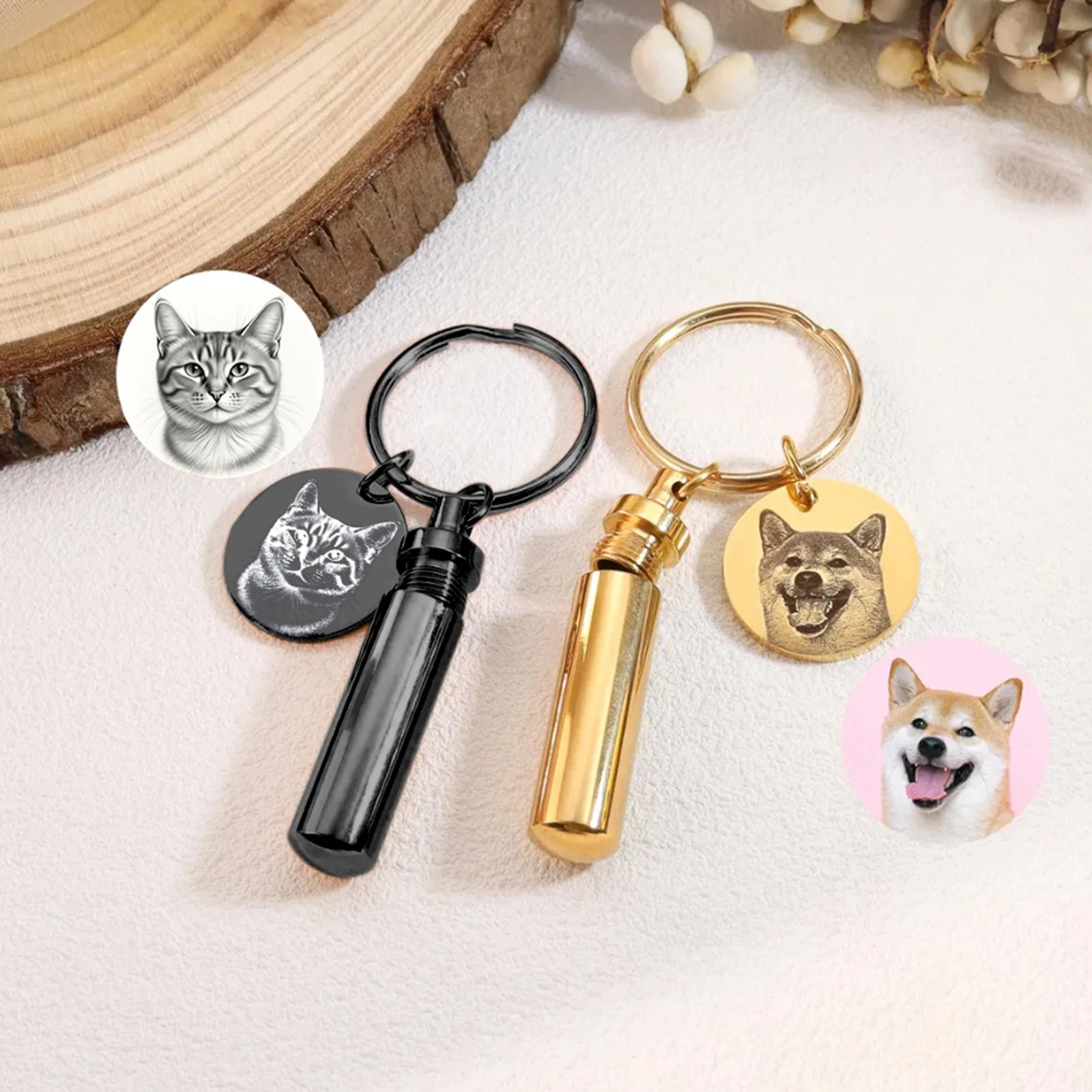 الحيوانات الأليفة صورة جرة المفاتيح شخصية الفولاذ المقاوم للصدأ رماد اسطوانة كيرينغ تذكار الحيوانات الأليفة التذكارية مفتاح سلسلة هدية لمحبي الحيوانات الأليفة #1