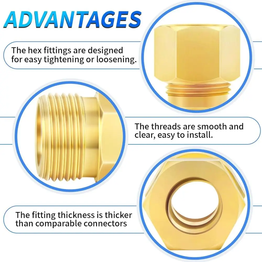 Connector Brass Brass Compression Fitting Straight Multiple Sizes Tube Fitting Connector Compression Connector