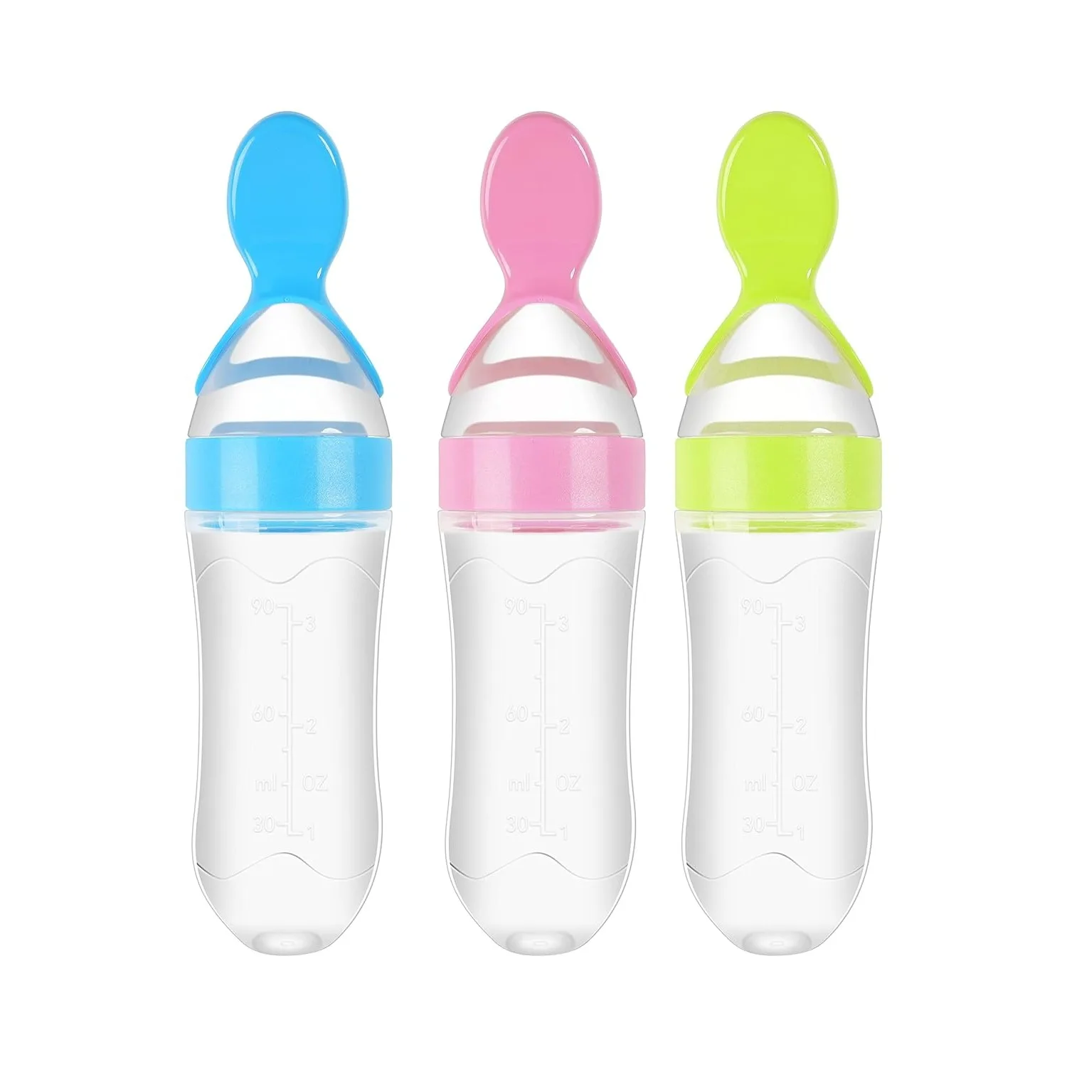 2Pcs Silicone Baby Squeeze Feeders with Spoon and Hygienic Lid Multi-functional Feeding Spoons for Infants and Toddlers