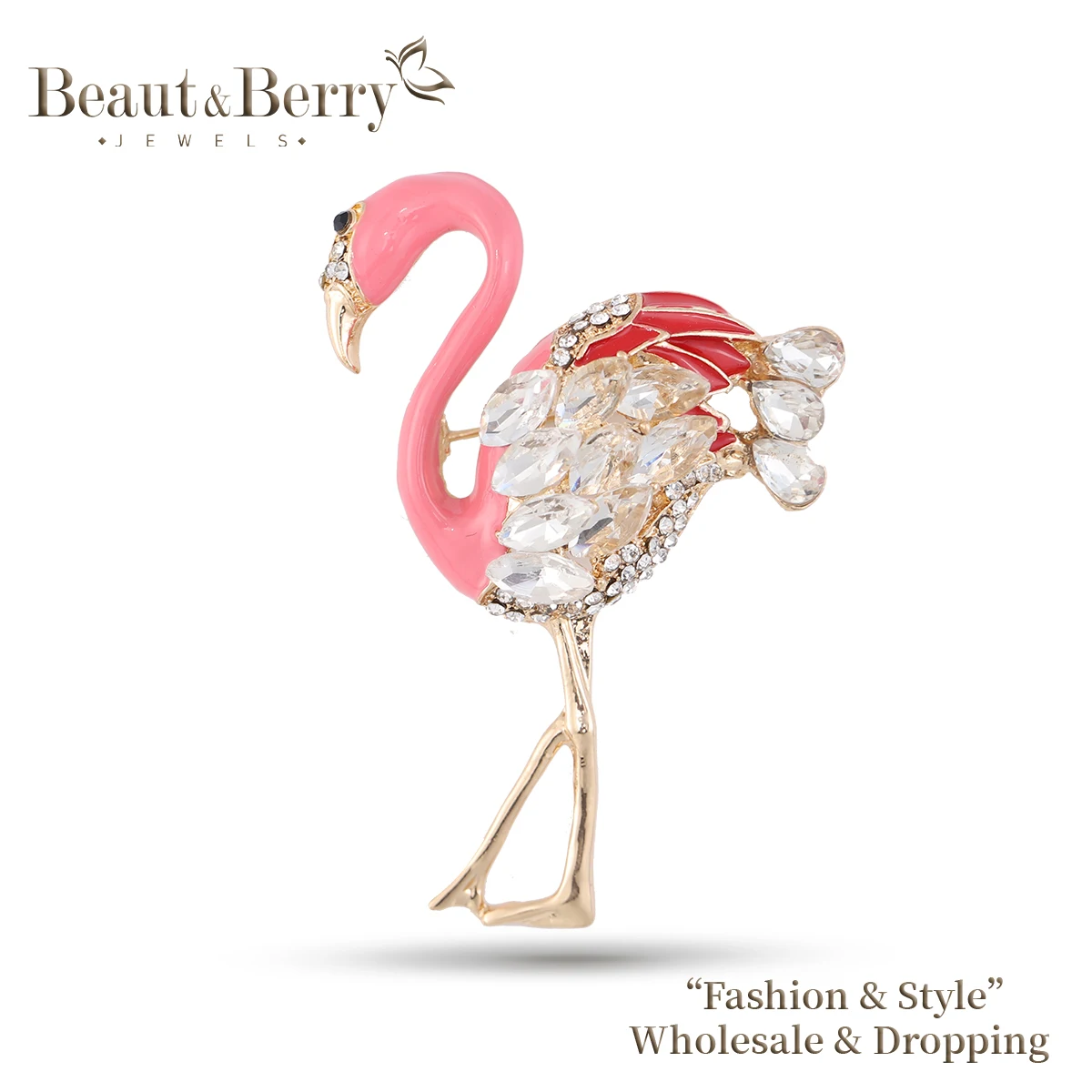 Beaut&Berry Trendy Flamingo Brooches for Women Unisex Animal Pins Multi-color Available Casual Party Accessories Gifts