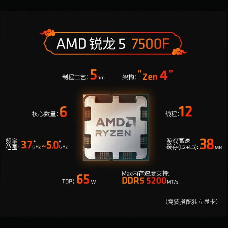 Processador AMD Ryzen R5 7500F solto CPU6 core 12 thread para placa principal B650/A620