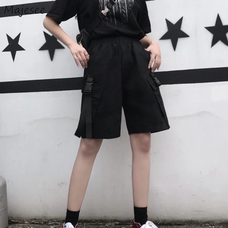 

Shorts Women Knee-length Baggy Cozy High Waist Korean Fashion Cargo Ins Unisex All-match Casual Daily Summer Students Harajuku