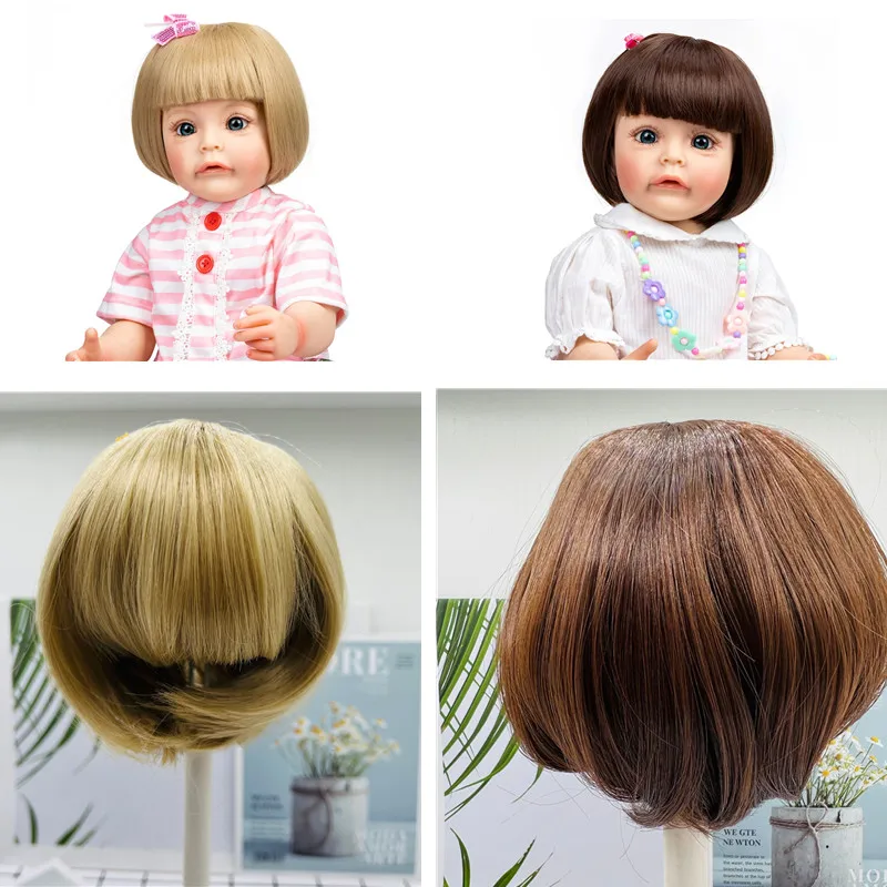 Reborn Doll Golden and Brown BOB hair Sticked Hair Wig Fits18--22inch Silicone Reborn Baby Dolls short Hair DIY Doll Accessory