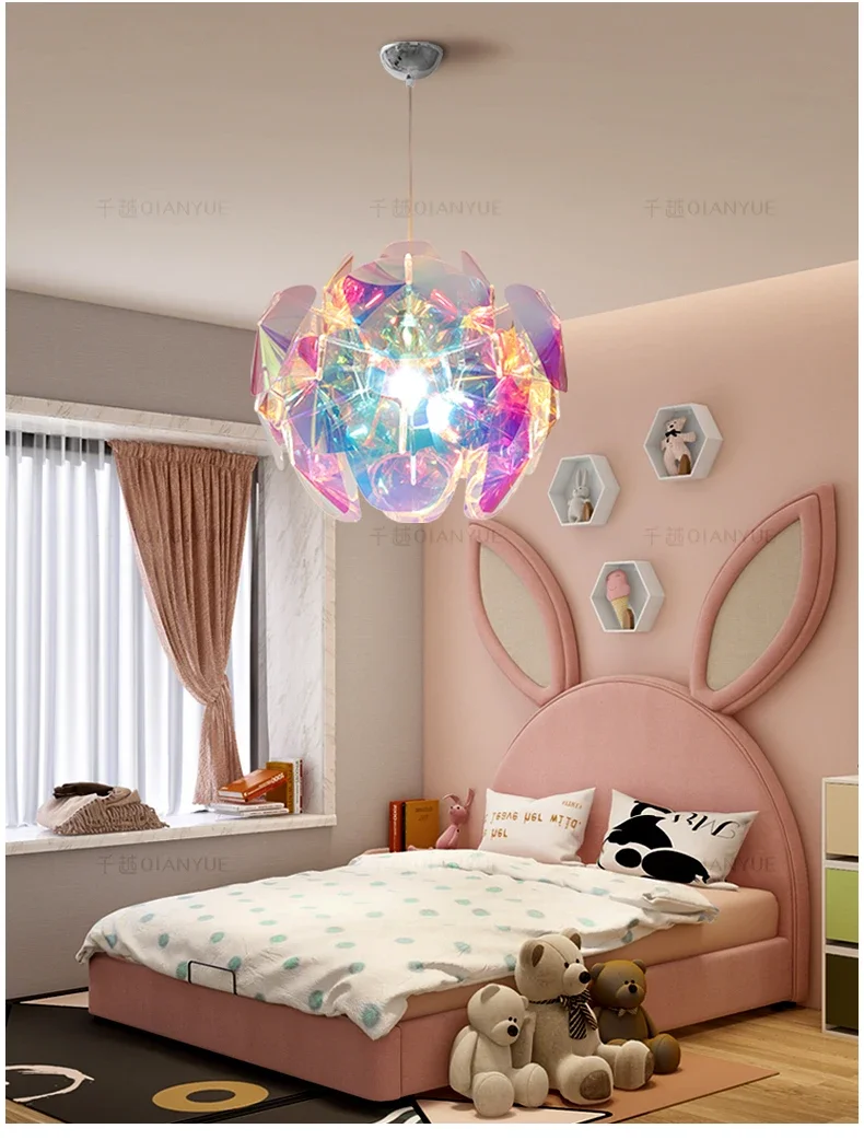 Pine cone chandelier PVC laser colorful room girl princess bedroom lamp bedside dining room chandelier