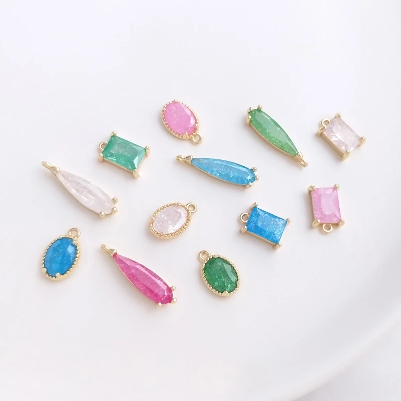 Candy Color Crackle CZ Pendant Charm For  Earrring Necklace Jewelry Making Supply Wholesale