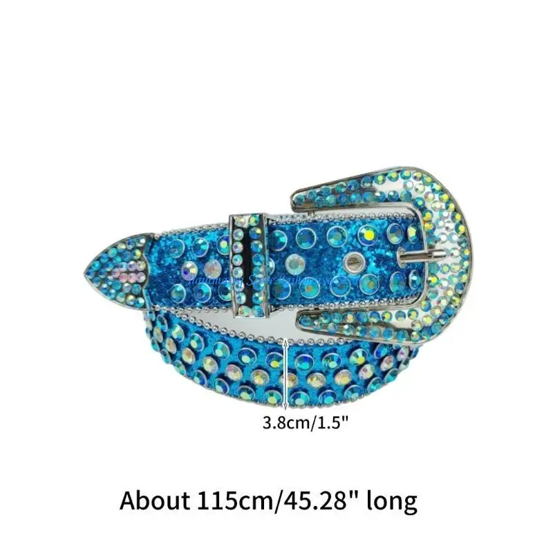 573B الحزام الأزرق حزام الخصر بلينغ حجر الراين حزام الجينز حزام الخصر حجر الراين