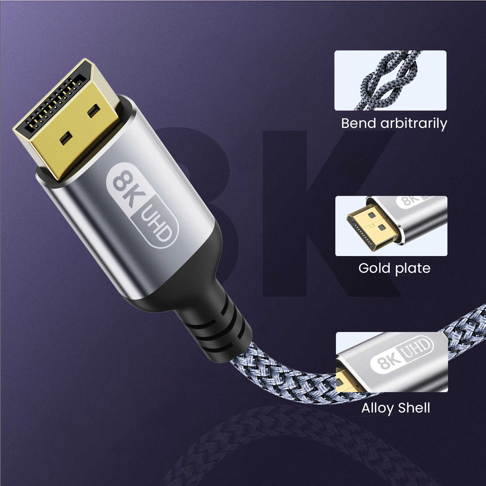 DisplayPort Cable 1.4 1m 3.3ft 8K DP Cable 6.6FT 8K@60Hz 4K@144Hz 2K@240Hz HBR3 Support 32.4Gbps HDCP 2.2 HDR10 FreeSync G-Sync