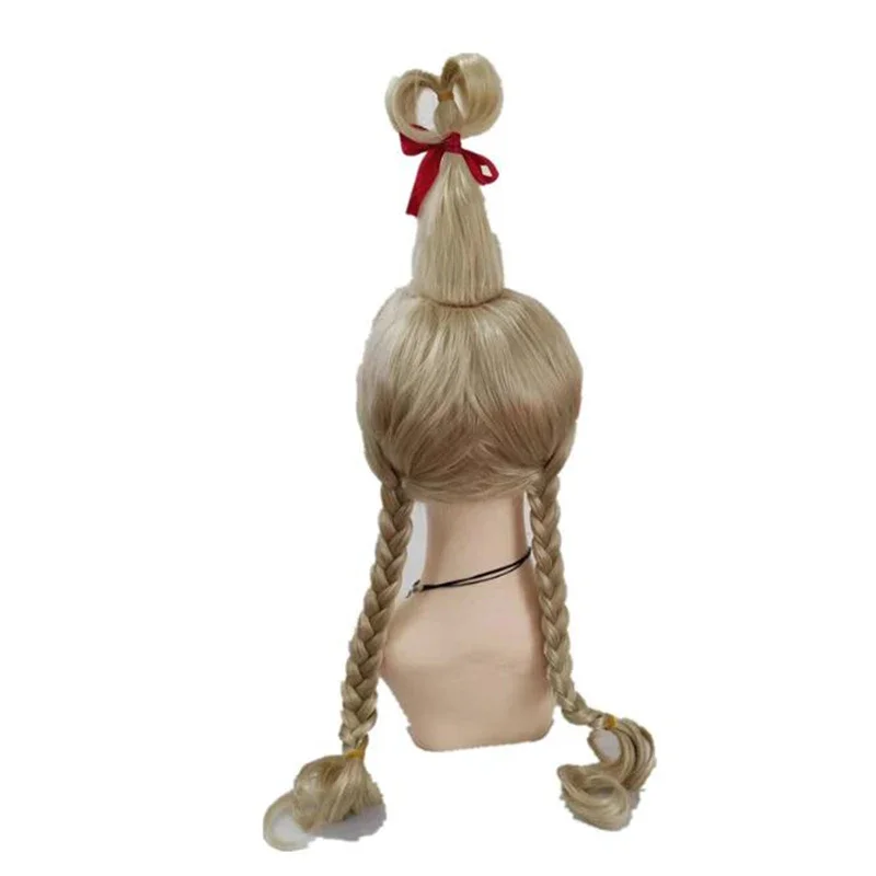 Funny Halloween Party Props Cosplay Green Monster Cindy Lou Who Wig Ponytail Hair Heat Resistant Synthetic Wigs for Women