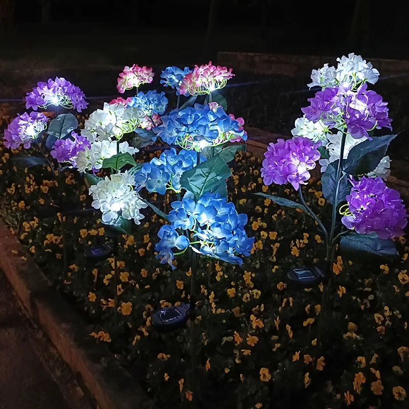 LED Hydrangea Flower Solar Lights Outdoor Garden Lawn Lamp for Courtyard Pathway House Holiday Party Decoration Lights