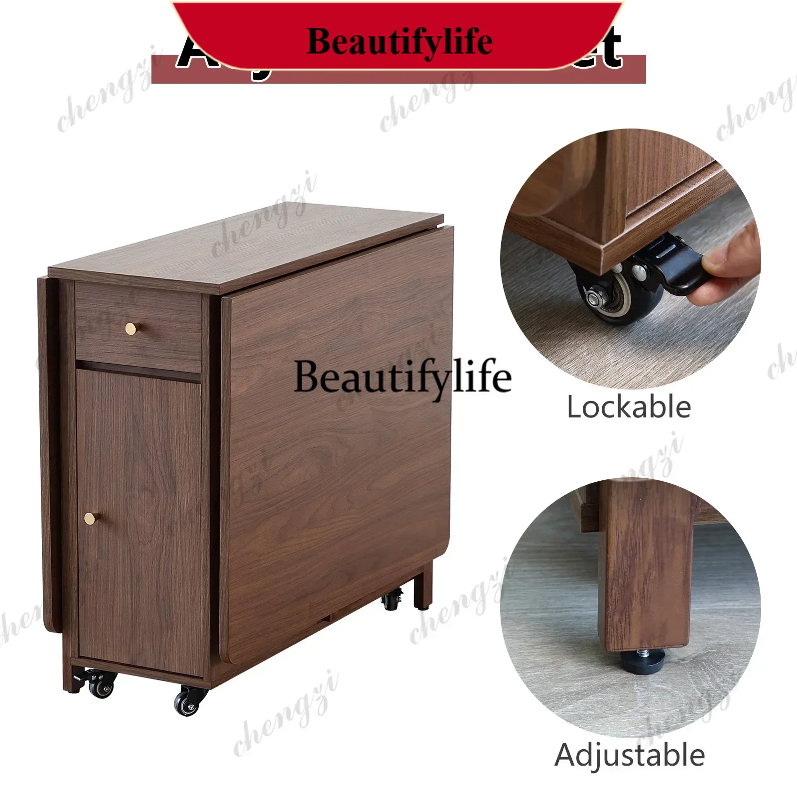 YL Extendable Drop Leaf Folding Dining Table with 2 Drawers and 4 Wheels for Living Room,Kitchen Farmhouse Space Saving Table
