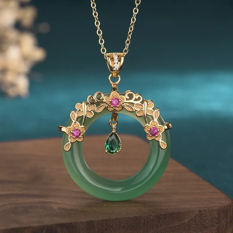 bracelet-hand-string-net-celebrant-live-broadcast-natural-high-ice-chalcedony-peace-ring-pendant-gold-plated-inlaid-agate-retro