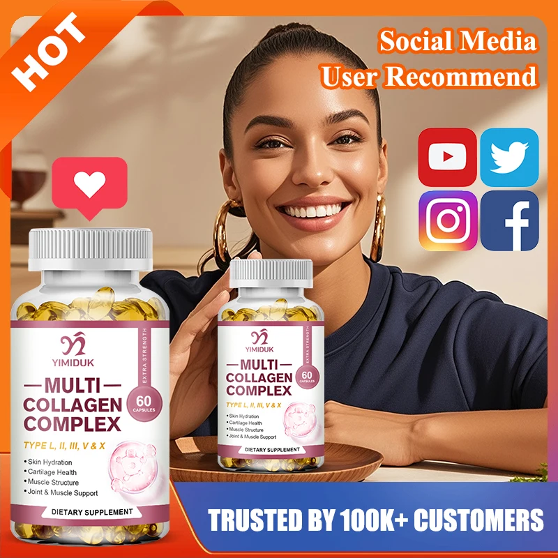 

Yimiduk Multi Collagen Complex Supplement, With Biotin, for Promotes Healthy Skin, Joint Flexibility, Skin Hydration, Non-GMO