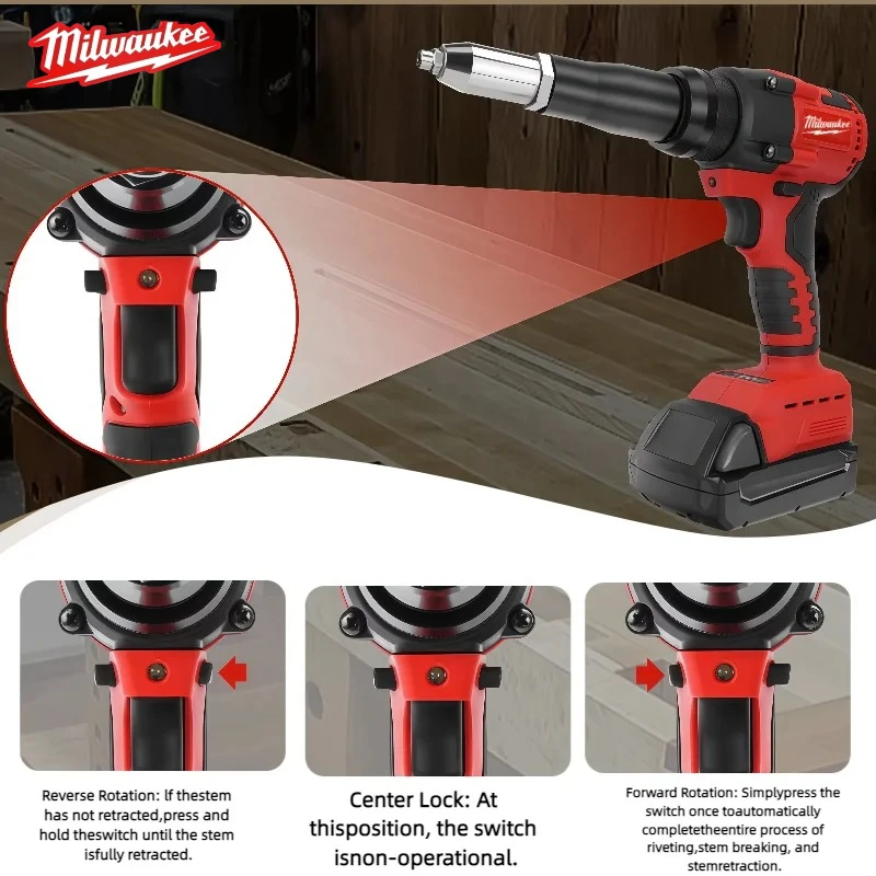 Milwaukee Akumulátorová elektrická nýtovačka 4,8 mm, bezkartáčový nýtovací nástroj s LED světlem pro 18V baterii - náhled 4