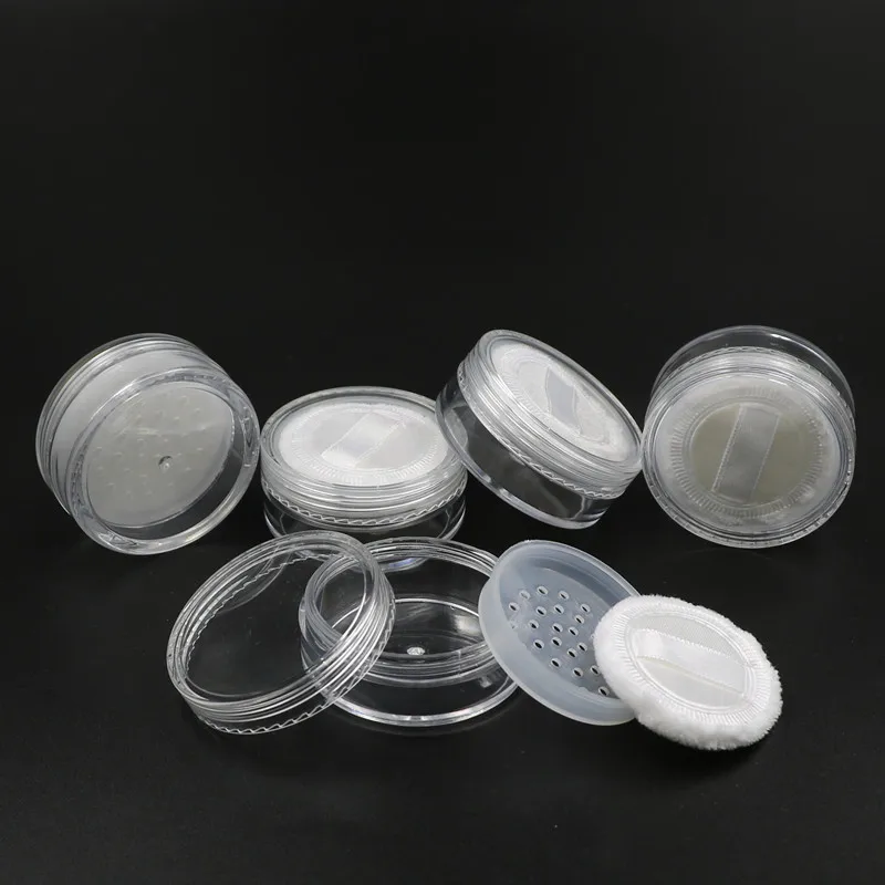 6pcs 20g Loose Powder Puff Jar Refillable Pot With Sifter Grid Lid Cosmetic Container PS Clear Plastic Empty Cream Jar Packaging