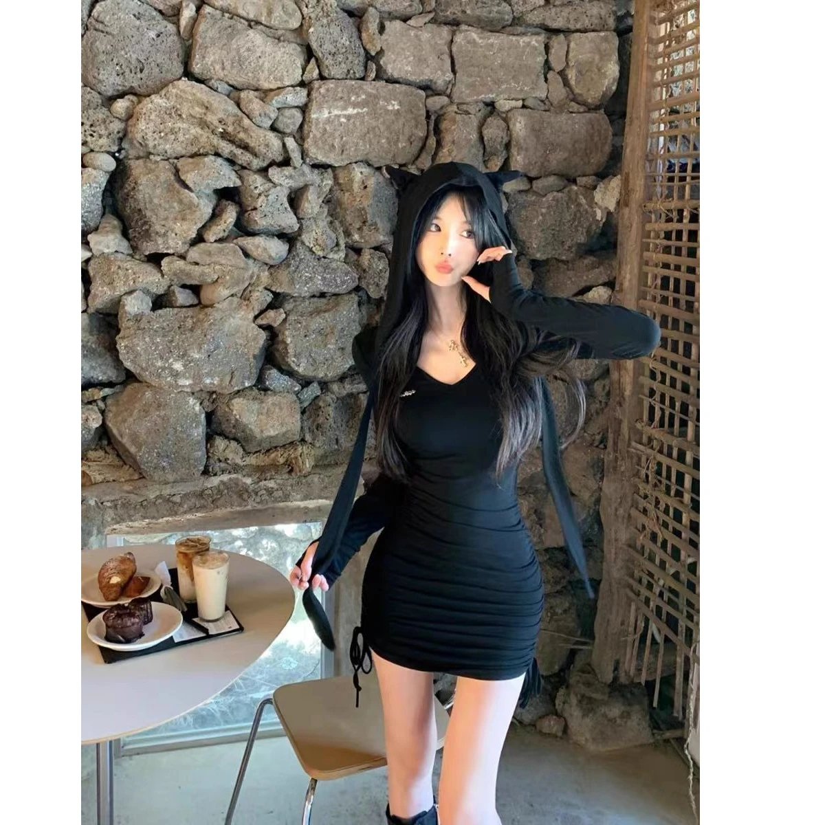 Vestidos de manga comprida vestido feminino casamentos outono malhas com nervuras em camadas painéis abotoados gola alta linha h estilo grunge elegante