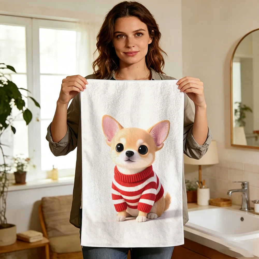 1pc/2pcs Cute Chihuahua Print Kitchen Towel-Super absorbent, reusable polyester dish cloths, perfect for home decor, cooking, ba