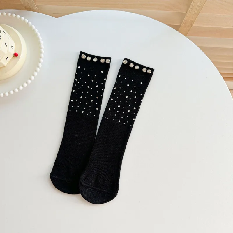 Rhinestones Children Socks Spring Autumn Solid Bling Girls Princess Socks Fashion Soft Kids Sock