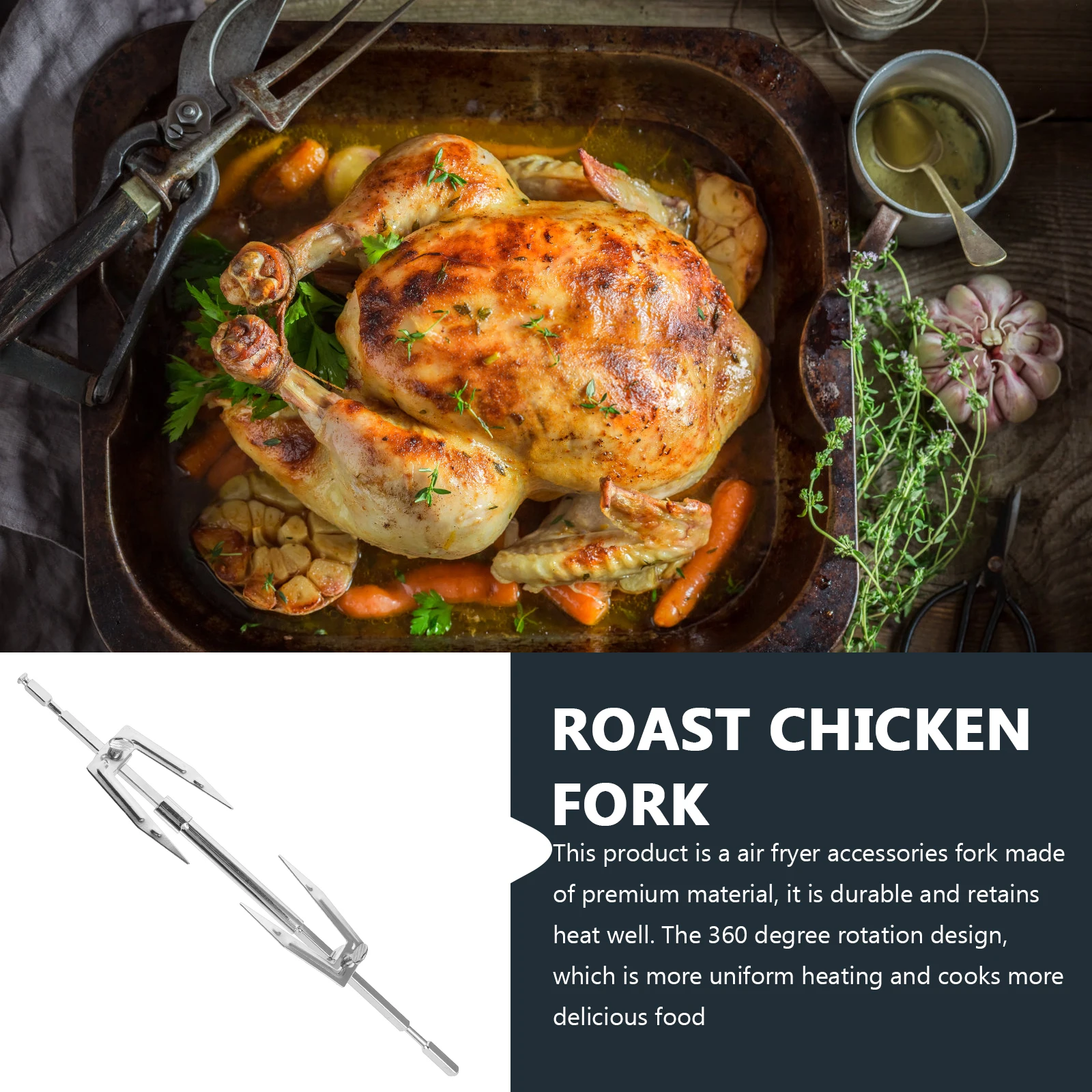 

Air Fryer Roast Chicken Fork Stainless Steel Folding Detachable Adjustable Rotating Grill Fork Oven Grilled Rod Kitchen Gadget