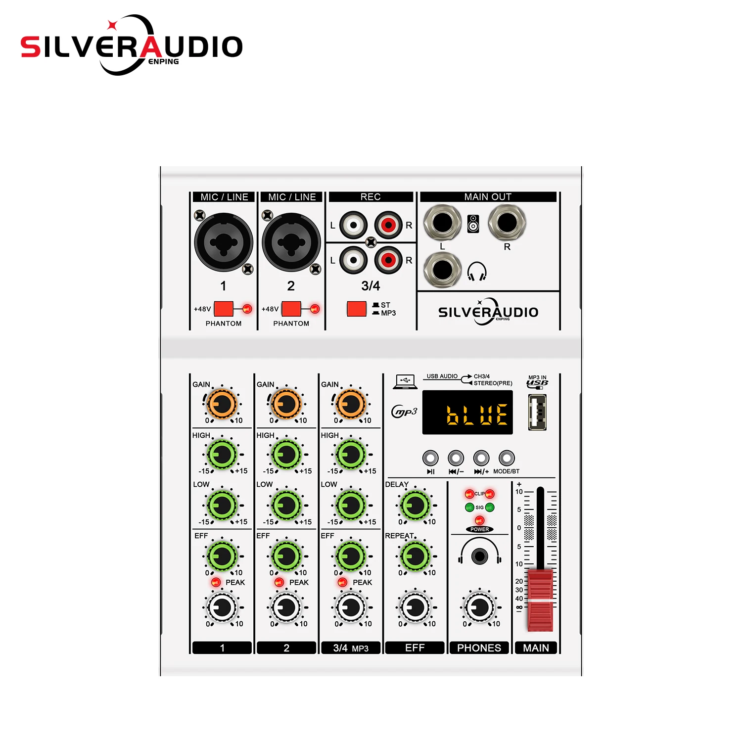 GAX-A4 Professional 4-Channel Mixer Portable Digital Mixer with USB Mixer Crossover Live Singing