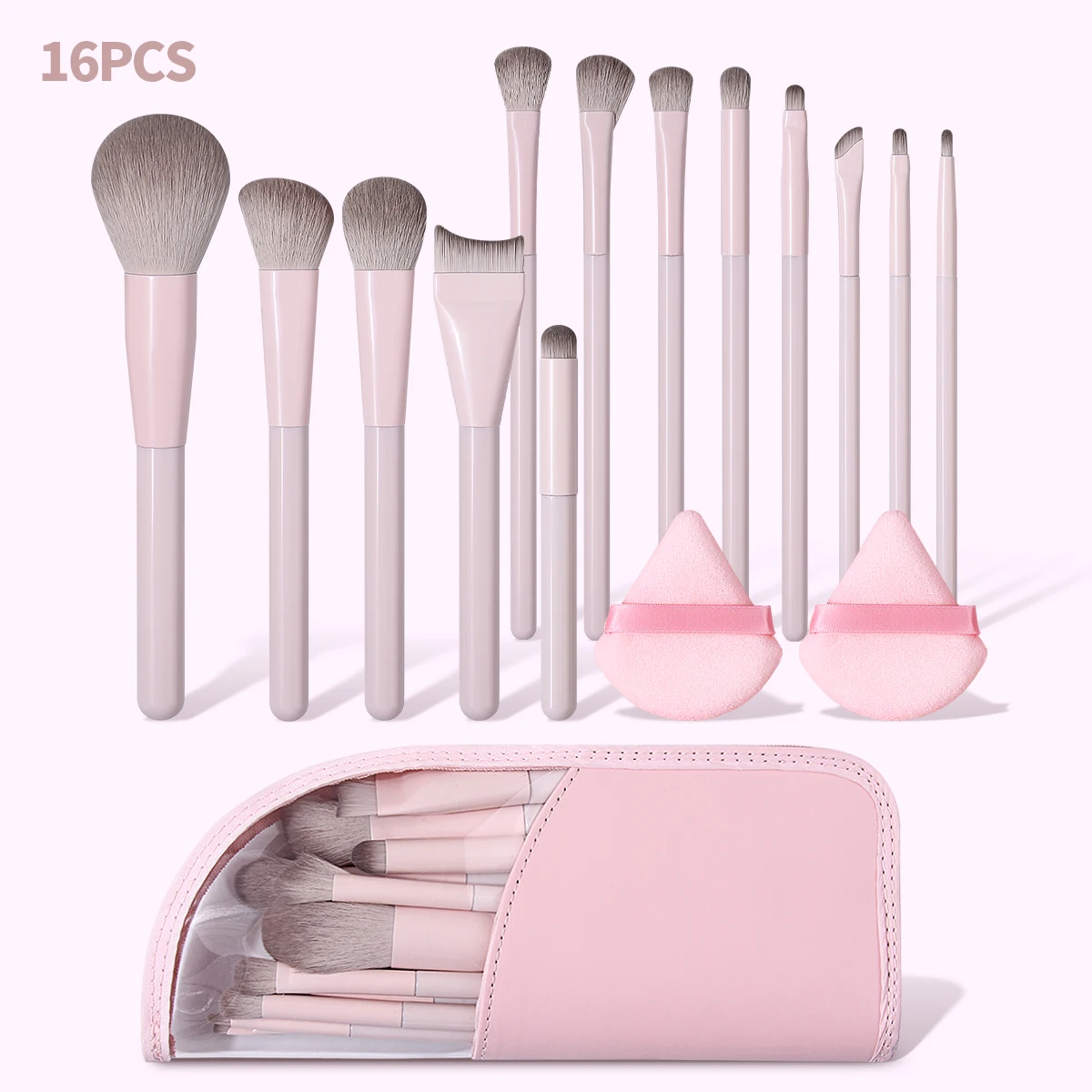 16Pcs Makeup Brushes Set With Triangle Powder Puffs & Storage Bag For Foundation Blush Eyeshadow Full Face Make‑up Kit