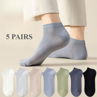 5 Pairs Men No-show Socks Summer Mesh Invisible Ankle Socks Non-slip Thin High Quality Cotton Short Socks