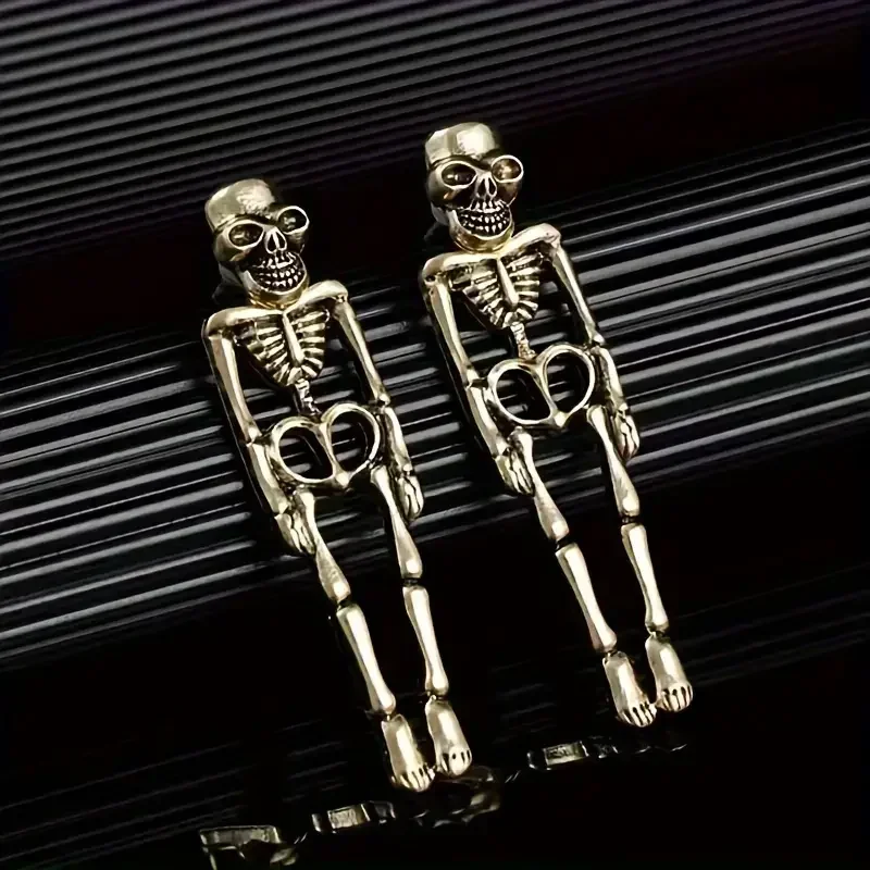 Gothic Punk Vintage Skeleton Skull Head Body Stud Earrings Front Back Jacket Dangle Earring Halloween Party Fashion Jewelry Brincos