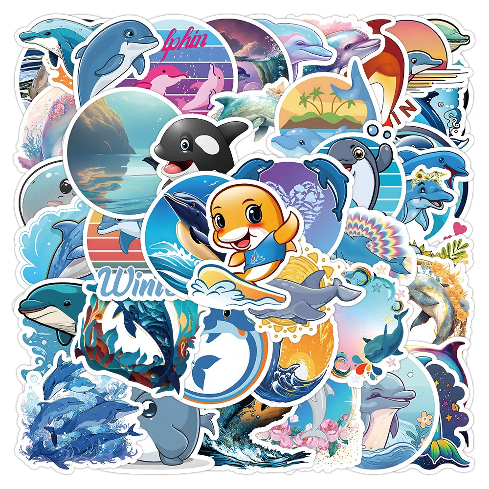 

10/30/50pcs Dolphin Cartoon Stickers Scrapbook Luggage Laptop Diy Phone Helmet Laptop Diy Children's Reward Decorative Stickers