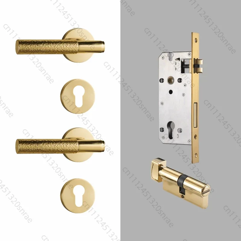 

Copper - Hammered Pattern Interior Wooden Door Lock - Silent Magnetic Suction, Antique French Style in Gold - Antique Brass