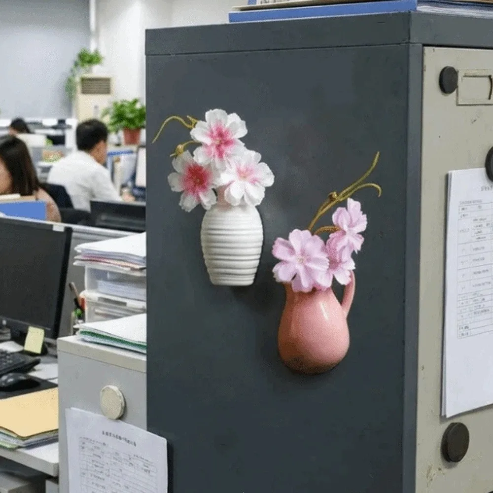 2PCS Ceramic Vase Fridge Stickers Exquisite Personality Mini Plant Vase Colorful Decorative Refrigerator Magnets Vase Office
