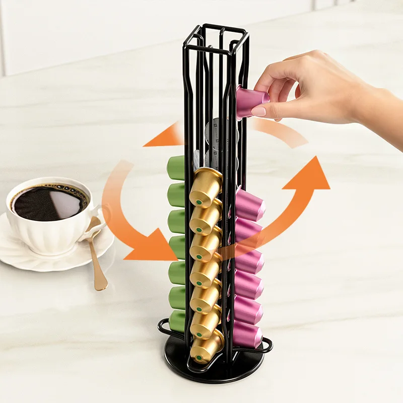 40Pc Rotatable Metal Coffee Capsules Pods Holder Rotating Design Storage Coffee Capsule Stand Storage Shelve Organization Holder