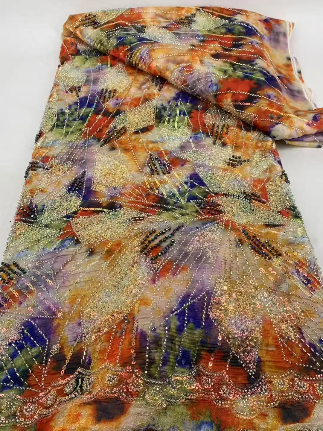 Tela de encaje con cuentas bordadas africanas de lentejuelas nigerianas de alta calidad, 5 yardas para fiesta de boda, tela de encaje francés