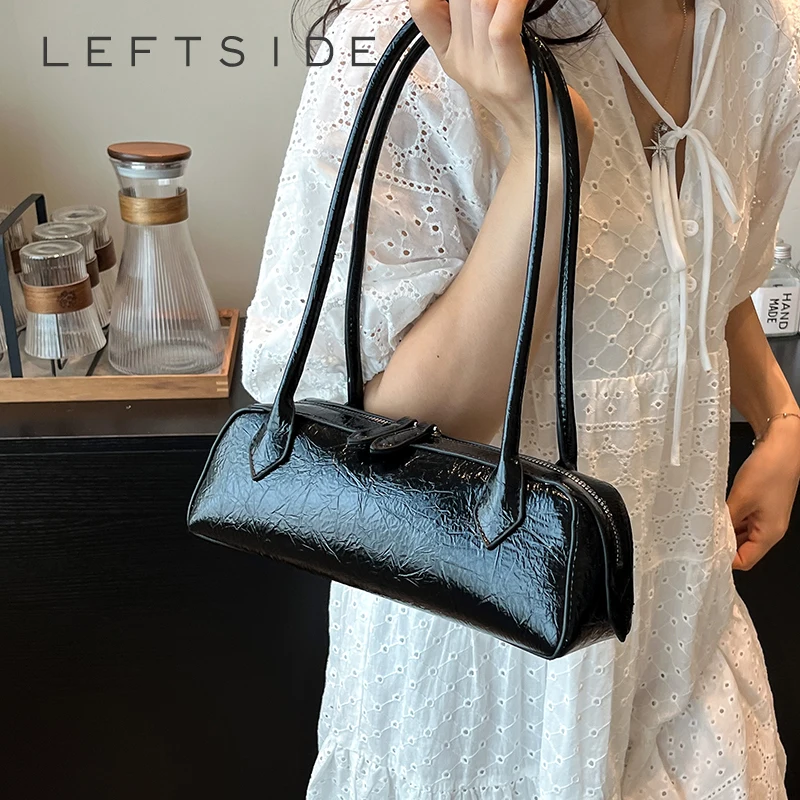 

LEFTSIDE 2025 Small PU Leather Luxury Simple Tote Bag Female Underarm Bag Female Handbags Solid Color Underarm Shoulder Bag
