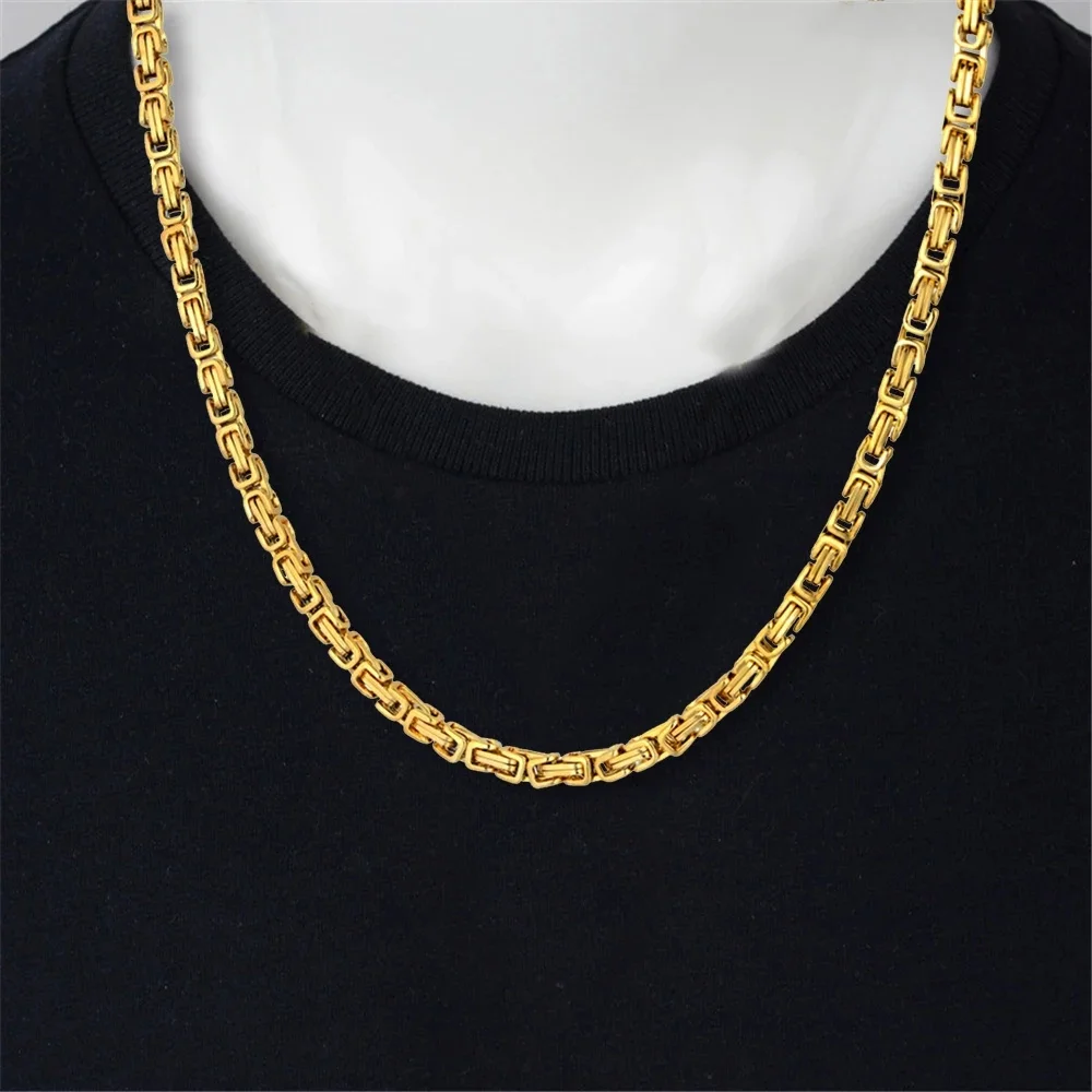 Punk Byzantine Chain Necklace Wholesale 4mm Gold Color Stainless Steel Box Chains For Women Men Fashion Vintage Jewelry Gift