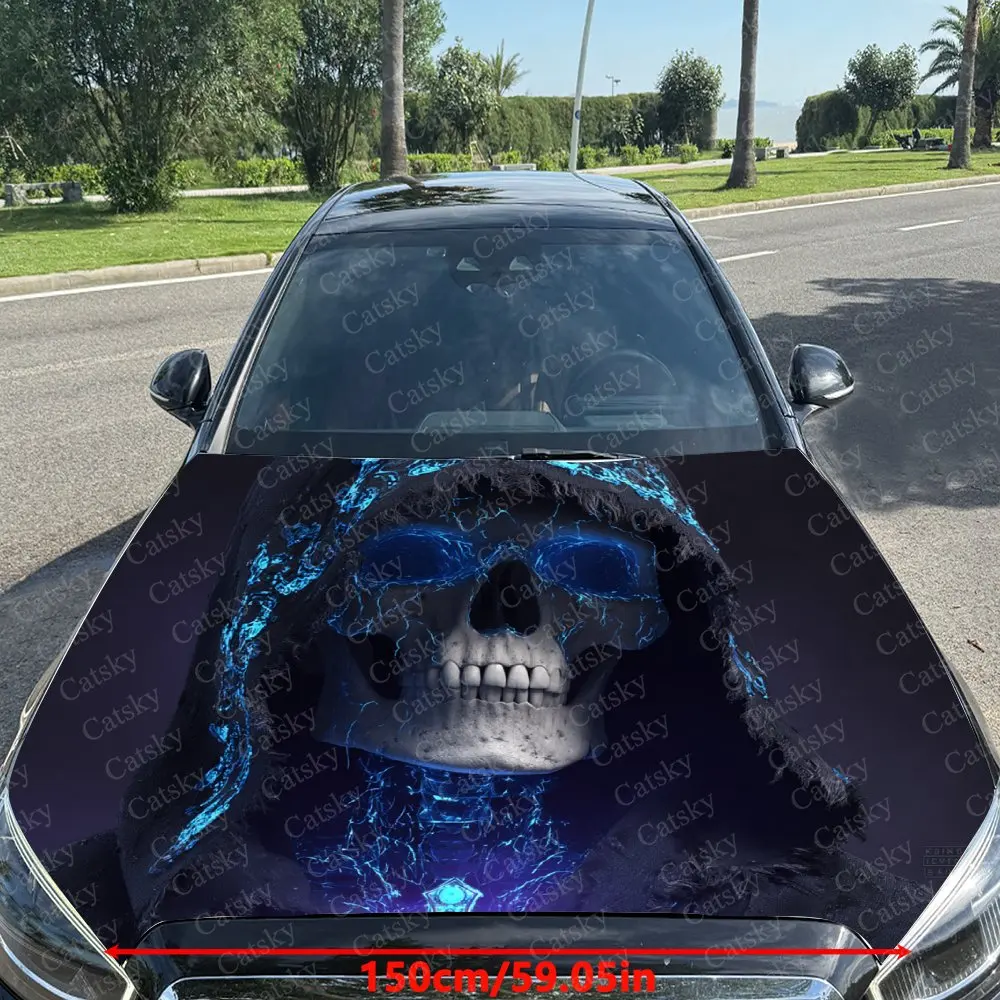 Skeleton Wearing A Cross Hood Decoration - Self-Adhesive Car, Motorcycle, Truck Hood Stickers - Easy Application & Removal