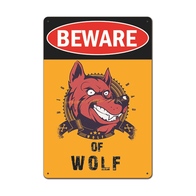 

Warning Dog Metal Tin Signs Vintage Poster Beware of Dog Retro Tin Plates Wall Stickers for Garden Family House Door Decoration