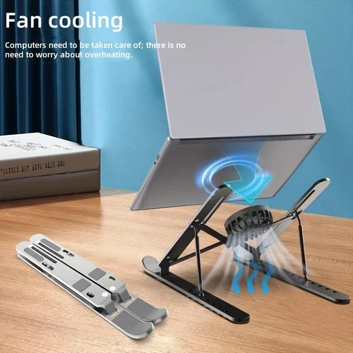 Imagen 2 del producto Soporte de ventilador para computadora portátil de aleación de aluminio ajustable, base de enfriamiento de elevación duradera y estable, adecuado para computadoras portátiles y tabletas de 10-17 pulgadas
