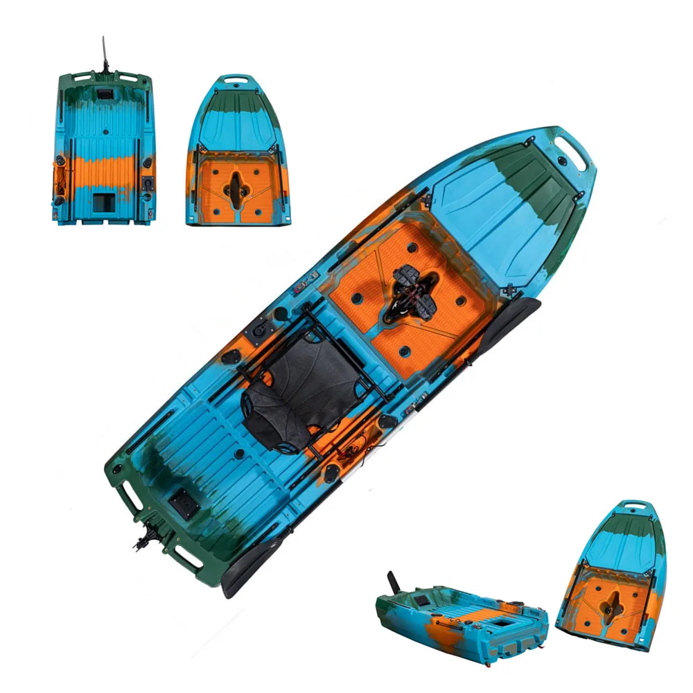

New Arrival 2-pieces Single Seating Sit on Top Flap Fin Pedal Fishing Boat Kayak with Wheels and Chair Paddle for Ocean Water
