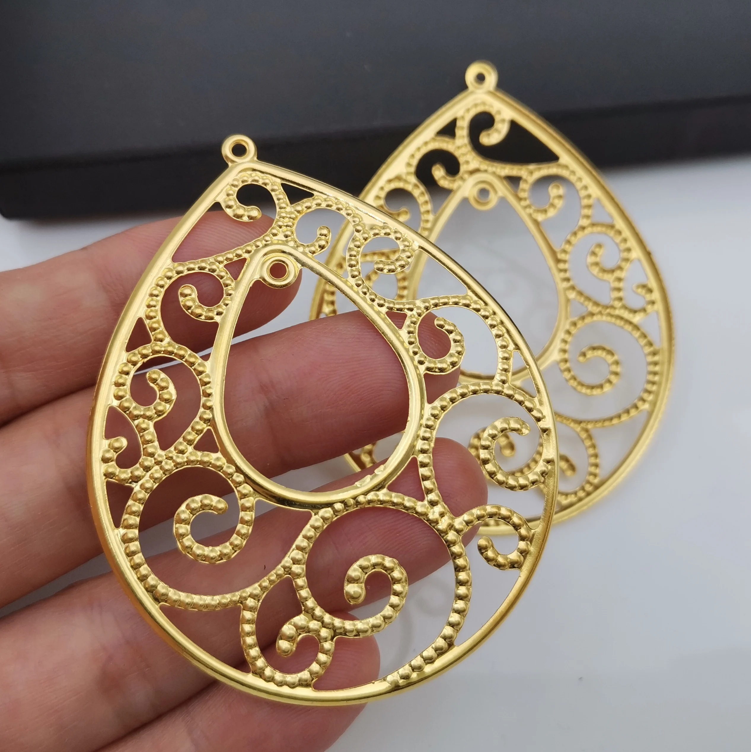 50 PCS 51x64mm Gold color Metal Filigree Water Droplet Flower Slice Charms base Setting Jewelry DIY Components Making
